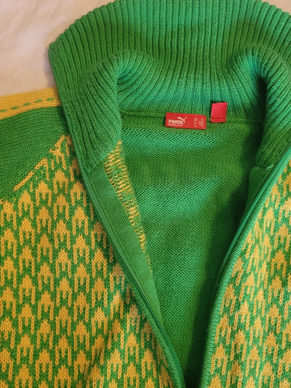 Puma JAMAICA HERITAGE! Green & Yellow Zip-Front Men's Sweater - Picture 3 of 3